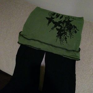 Black and green yoga pants with attached skirt